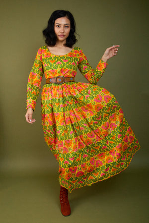 60s Whimsical Floral Print Maxi Psychedelic Dress – Seventh Row